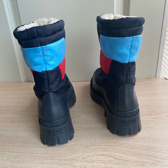 COACH PUFFER SNOW BOOTS COMBAT BOOTS NAVY/ RED Women- SZ 7 - Picture 5 of 14
